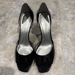 Jessica Simpson Black Patent Leather Cinthia Heels size 10 Good used condition